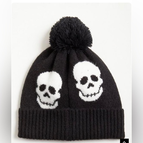 torrid Accessories - Nwt Torrid Black Beanie with White Skulls and a Pom on Top